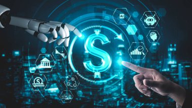 Gelecekçi robot yapay zeka yapay zeka yapay zekayı aydınlatıyor ve makine öğrenme kavramını geliştiriyor. İnsan hayatının geleceği için küresel robot biyonik bilim araştırması. 3B görüntüleme grafiği.