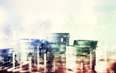 Finans ve para teknolojisi iş refahı ve varlık yönetimi kavramı. Yaratıcı grafik, refah karı elde etmek için değerli varlıklara yatırım yaparak ekonomi ve mali büyümeyi gösteriyor .