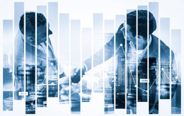 Ekonomik refah ve para teknolojisinin varlık geçmişi üzerine iş tokalaşması. Değerli borsaya yatırım yaparak ekonomik ve finansal büyüme ile refah kar birimi ticareti elde edilir
