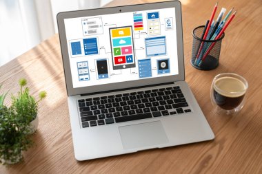 Model mobil uygulama ve web sitesi için UX UI tasarım süreci. Profesyonel uygulama geliştiricisi için kablo grafiğinin yaratıcı prototipi .