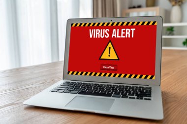 Bilgisayar ekranındaki virüs uyarısı mobil siber tehdit, hacker, bilgisayar virüsü ve kötü amaçlı yazılım tespit edildi