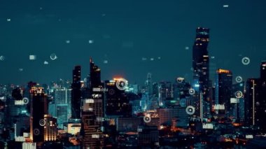 İş verileri analitik arayüzü akıllı şehrin üzerinde uçuyor ve iş zekasının geleceğini değiştiriyor. Stratejik plan için büyük verileri analiz etmek için bilgisayar yazılımı ve yapay zeka kullanılır .