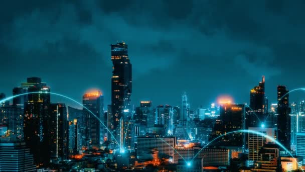 Intelligente Digitale Stadt Mit Netzwerkwechselseitigkeit Über Das Stadtbild Konzept Zukünftiger — Stockvideo